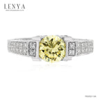 LENYA แหวนเพชร DiamondLike สีเหลือง ทรงกลม ดีไซน์สุดหรูหรา โชว์ตัวพชรด้านข้าง ตัวเรือนเงินแท้ชุบทองคำขาว
