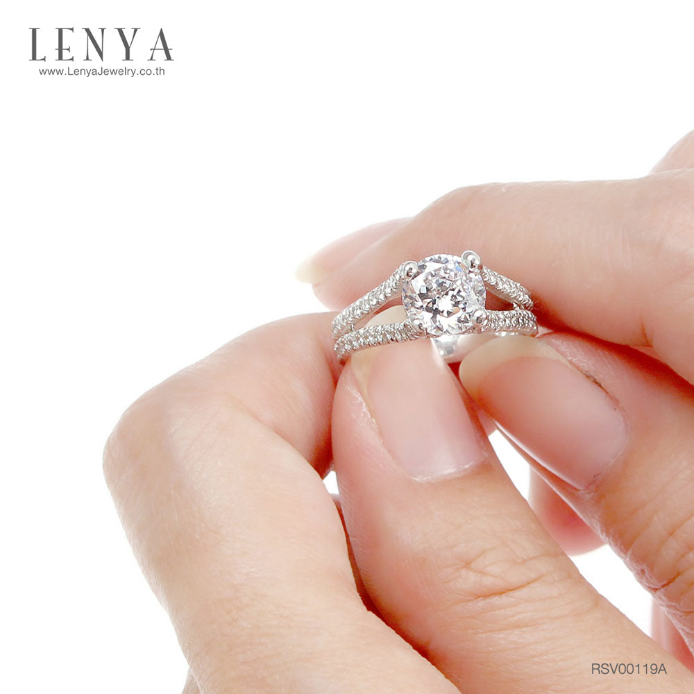 LENYA แหวน CZ Diamondlike เสริมบุคลิกและความมั่นใจ ขนาด 8 มิล ตัวเรือนเงินแท้925 ชุบทองคำขาว