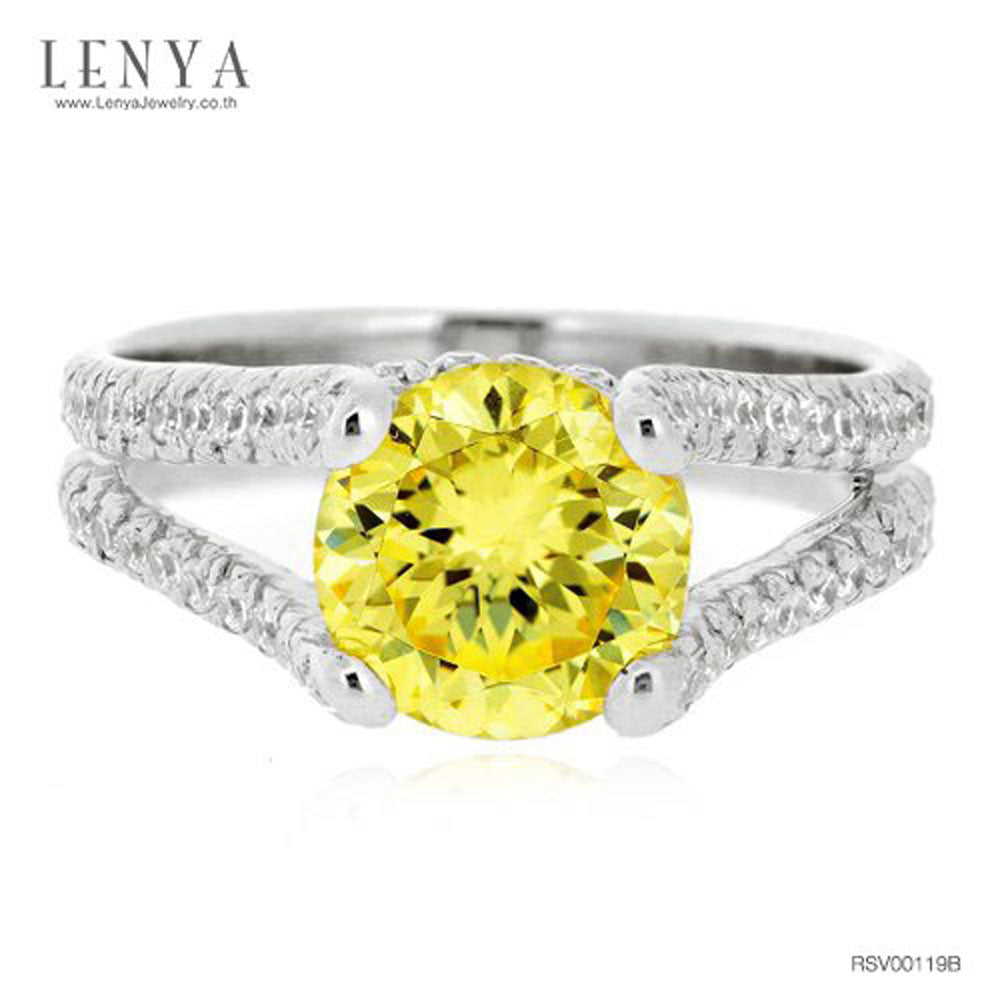 LENYA แหวนเงินแท้ ประดับเพชร DiamondLike สี Yellow Lite ดีไซน์หรูหราคลาสสิค