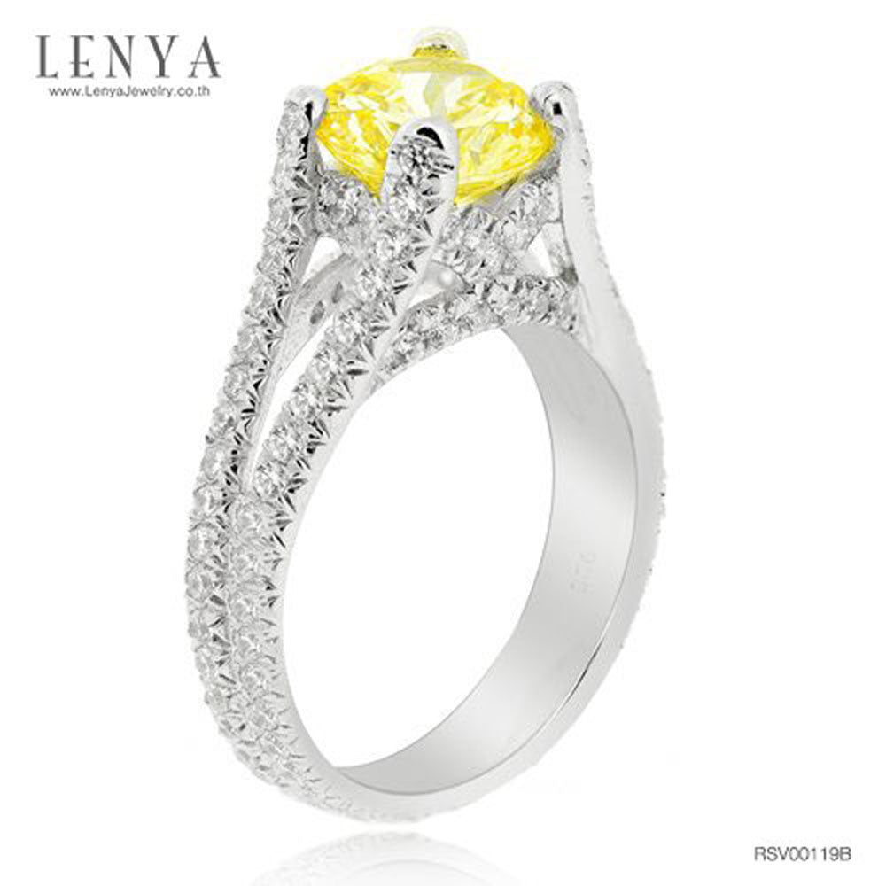 LENYA แหวนเงินแท้ ประดับเพชร DiamondLike สี Yellow Lite ดีไซน์หรูหราคลาสสิค