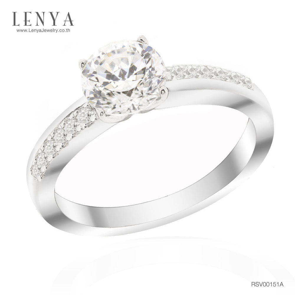 LENYA แหวนประดับด้วยคิวบิกเซอร์โคเนีย (Cubic Zirconia) สีขาว ดีไซน์รูป บนตัวเรือนเงินแท้ชุบทองคำขาว