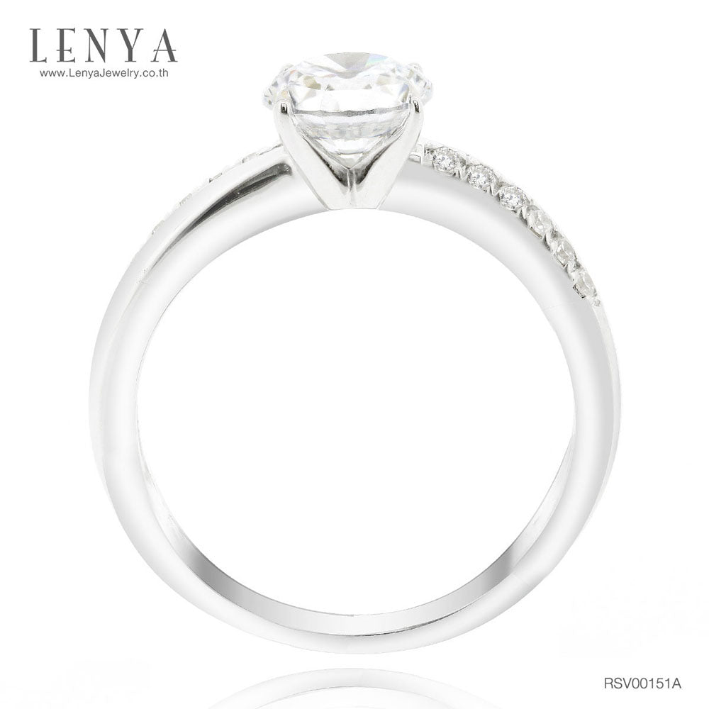 LENYA แหวนประดับด้วยคิวบิกเซอร์โคเนีย (Cubic Zirconia) สีขาว ดีไซน์รูป บนตัวเรือนเงินแท้ชุบทองคำขาว