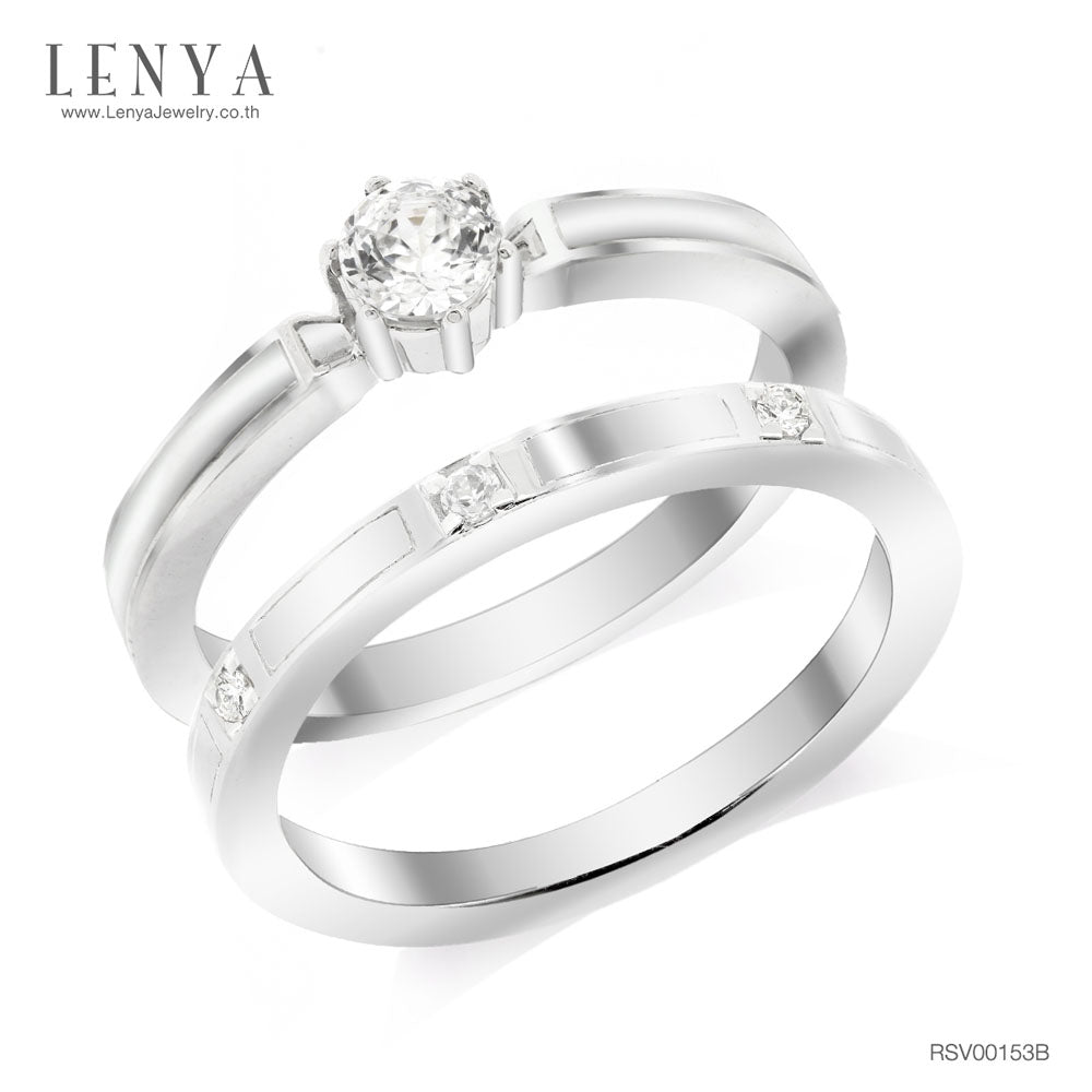 LENYA แหวนคู่ ประดับ SWAROVSKI ZIRCONIA ดีไซน์สุดคลาสสิค บนตัวเรือนเงินแท้ชุบทองคำขาว