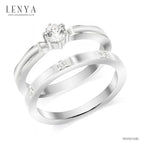 LENYA แหวนคู่ ประดับ SWAROVSKI ZIRCONIA ดีไซน์สุดคลาสสิค บนตัวเรือนเงินแท้ชุบทองคำขาว