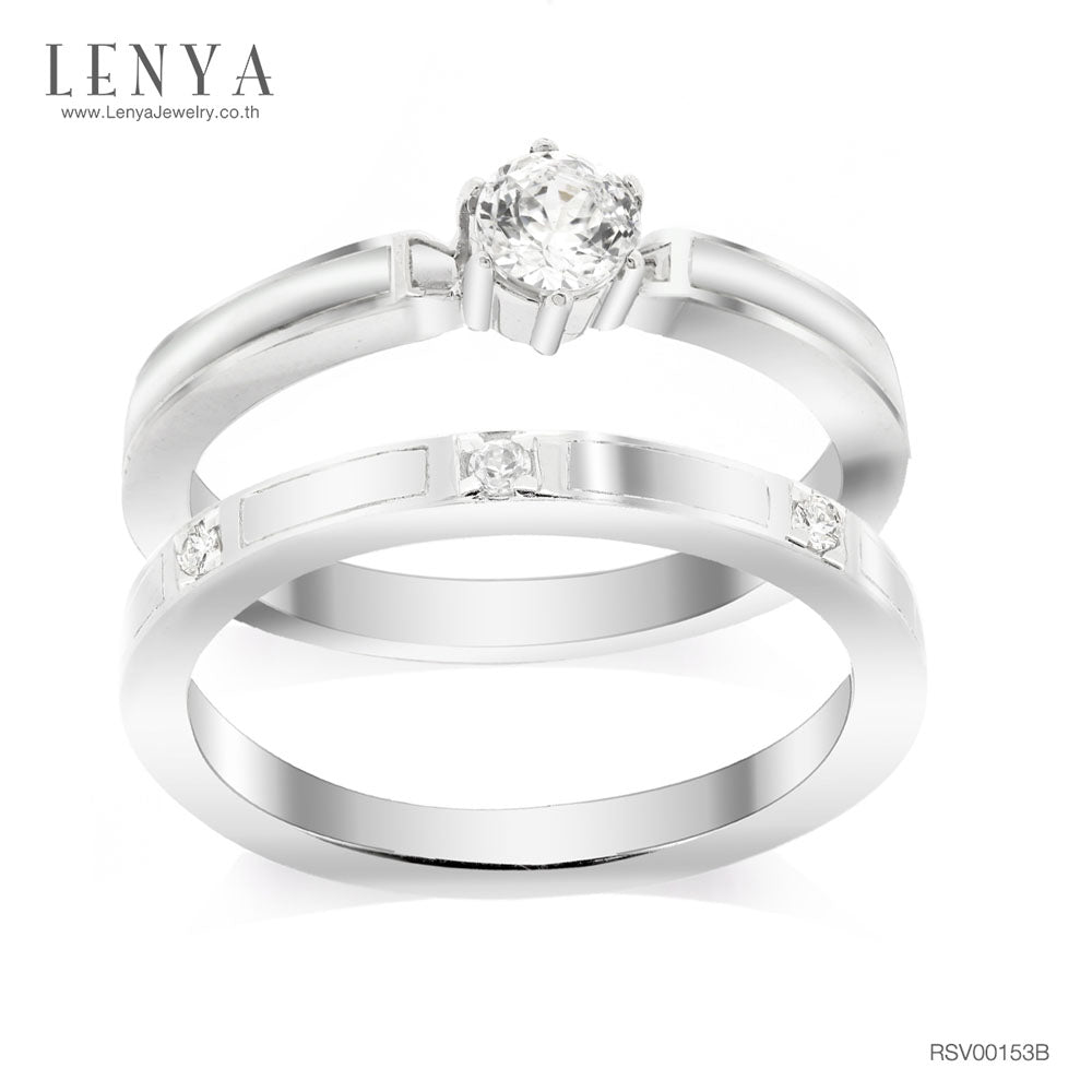 LENYA แหวนคู่ ประดับ SWAROVSKI ZIRCONIA ดีไซน์สุดคลาสสิค บนตัวเรือนเงินแท้ชุบทองคำขาว