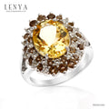 LENYA แหวนพลอยซิทริน ช่วยเรียกทรัพย์ สดใส พลังบวก ขนาด 12x10 มิล ตัวเรือนเงินแท้925 ชุบทองคำขาว