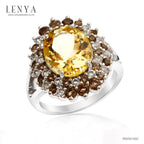 LENYA แหวนพลอยซิทริน ช่วยเรียกทรัพย์ สดใส พลังบวก ขนาด 12x10 มิล ตัวเรือนเงินแท้925 ชุบทองคำขาว