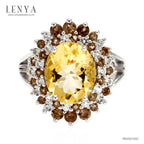 LENYA แหวนพลอยซิทริน ช่วยเรียกทรัพย์ สดใส พลังบวก ขนาด 12x10 มิล ตัวเรือนเงินแท้925 ชุบทองคำขาว
