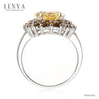 LENYA แหวนพลอยซิทริน ช่วยเรียกทรัพย์ สดใส พลังบวก ขนาด 12x10 มิล ตัวเรือนเงินแท้925 ชุบทองคำขาว