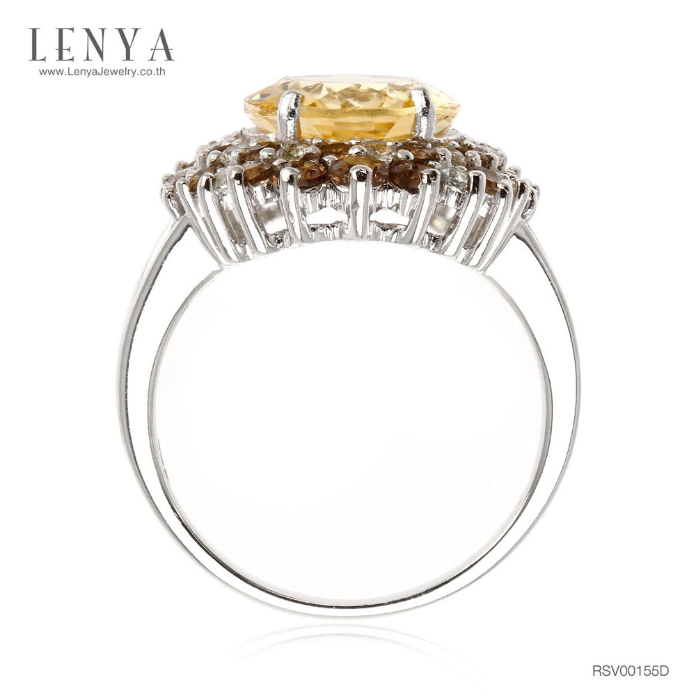 LENYA แหวนพลอยซิทริน ช่วยเรียกทรัพย์ สดใส พลังบวก ขนาด 12x10 มิล ตัวเรือนเงินแท้925 ชุบทองคำขาว