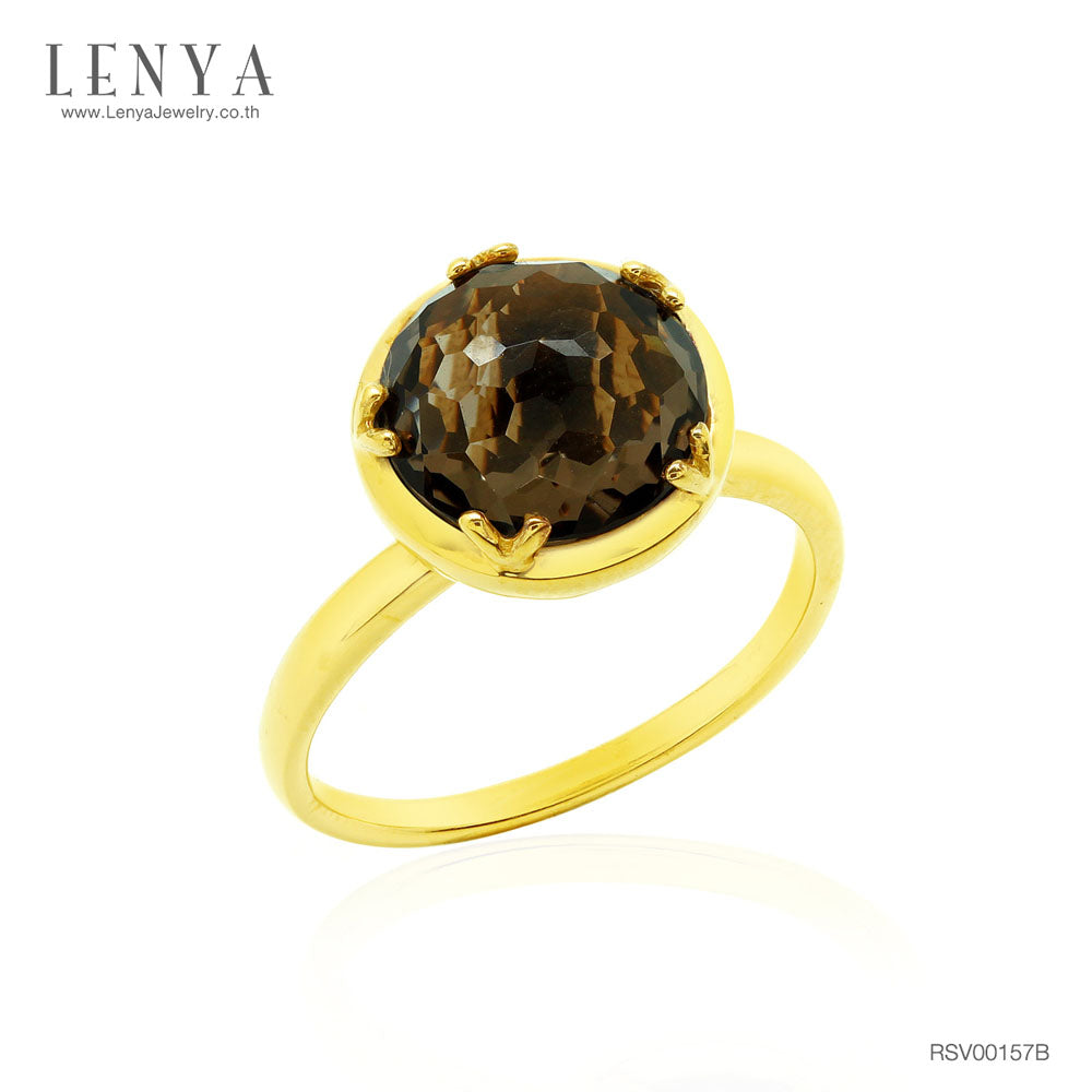 LENYA แหวนพลอยสโมคกี้ควอร์ซ (Smoky Quartz) สีน้ำตาล เสริมอำนาจบารมี ช่วยกระตุ้นพลังความกระตือรือร้นในการทำงาน ให้งานบรรลุความสำเร็จ ตัวเรือนเงินแท้ชุบทองคำ