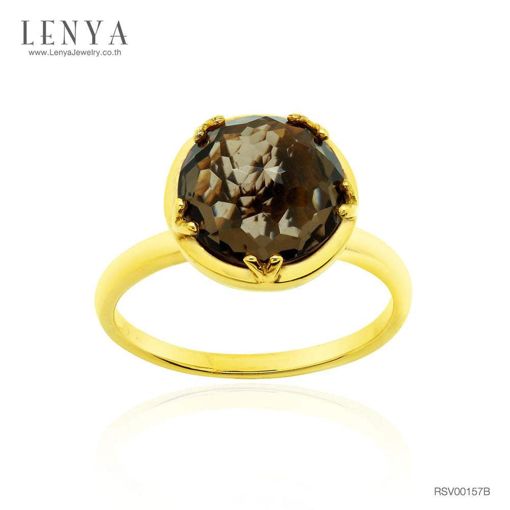 LENYA แหวนพลอยสโมคกี้ควอร์ซ (Smoky Quartz) สีน้ำตาล เสริมอำนาจบารมี ช่วยกระตุ้นพลังความกระตือรือร้นในการทำงาน ให้งานบรรลุความสำเร็จ ตัวเรือนเงินแท้ชุบทองคำ