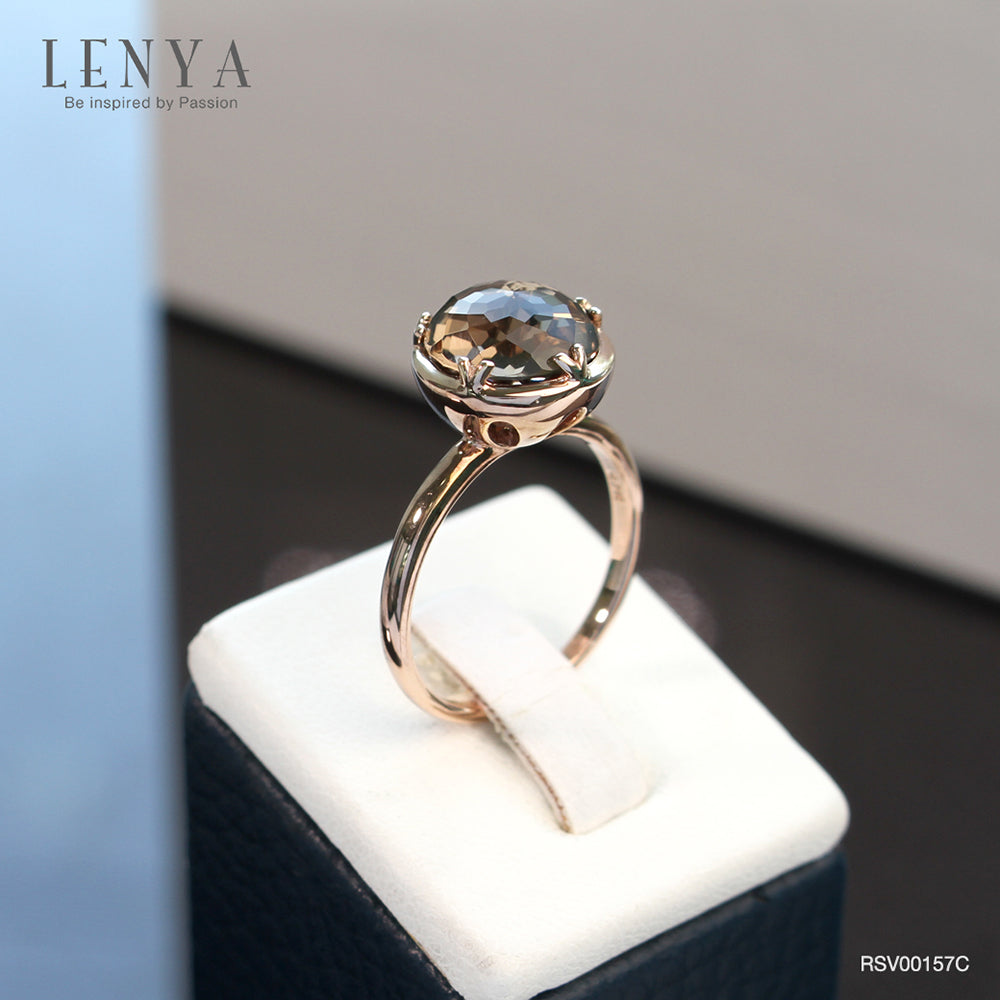 LENYA แหวนพลอยสโมคกี้ควอร์ซ (Smoky Quartz) สีน้ำตาล เสริมอำนาจบารมี ช่วยกระตุ้นพลังความกระตือรือร้นในการทำงาน ให้งานบรรลุความสำเร็จ ตัวเรือนเงินแท้ชุบทองพิ้ง์โกลด์