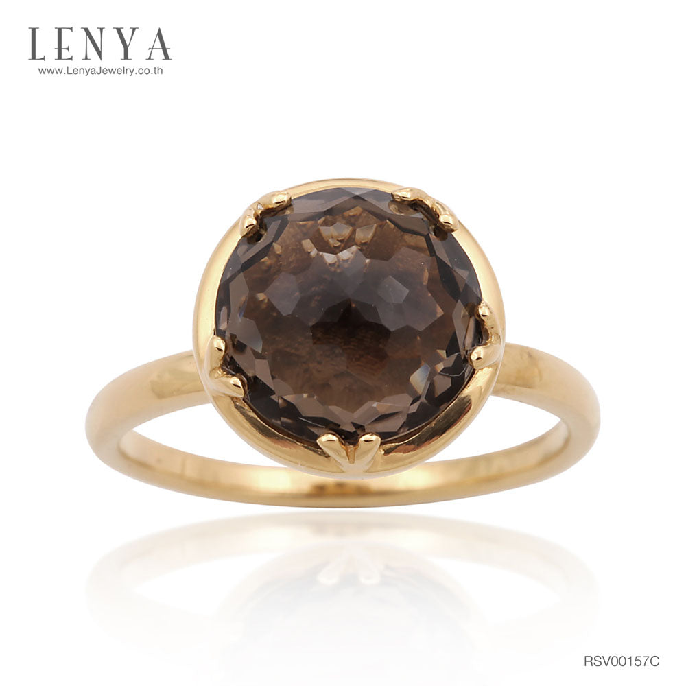 LENYA แหวนพลอยสโมคกี้ควอร์ซ (Smoky Quartz) สีน้ำตาล เสริมอำนาจบารมี ช่วยกระตุ้นพลังความกระตือรือร้นในการทำงาน ให้งานบรรลุความสำเร็จ ตัวเรือนเงินแท้ชุบทองพิ้ง์โกลด์