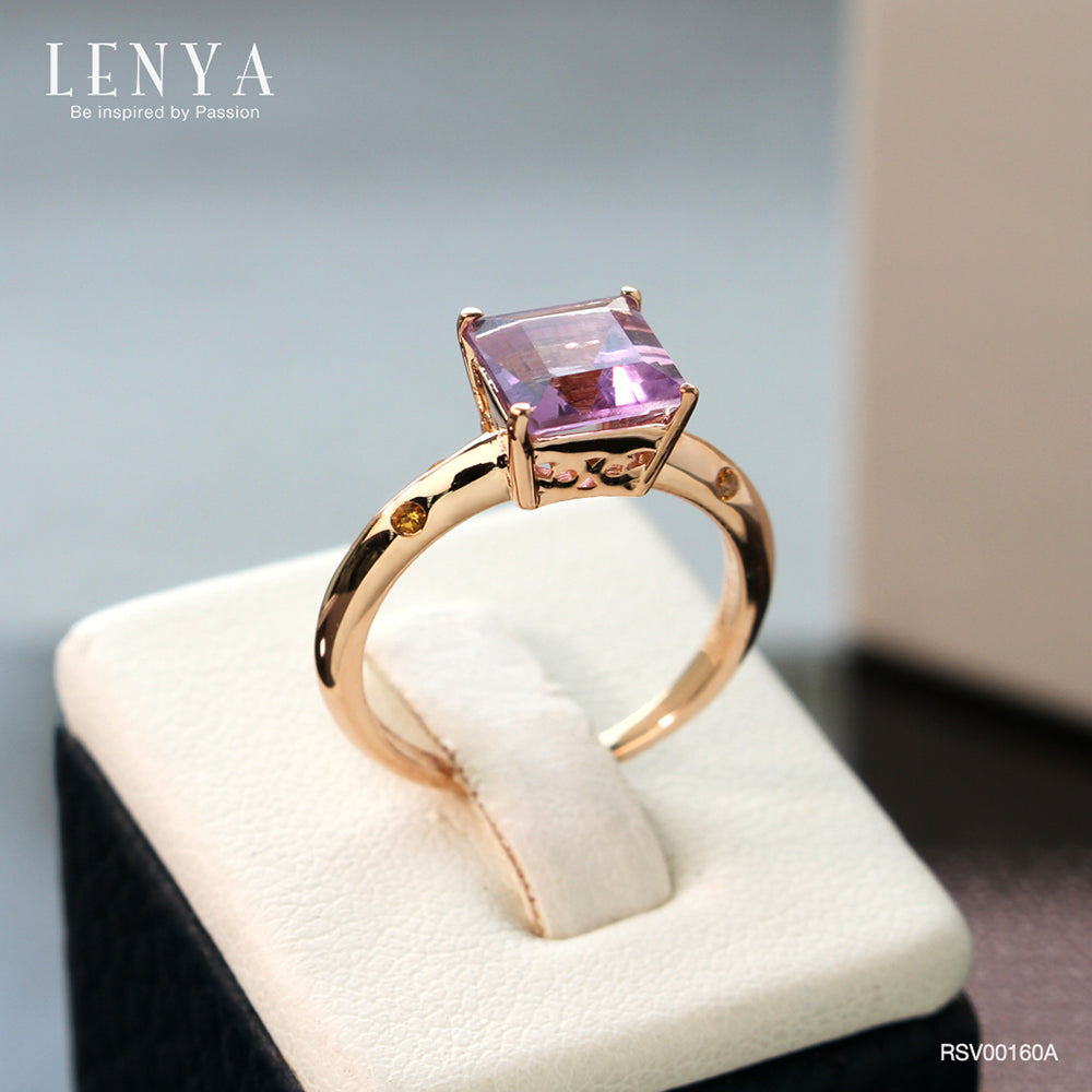 LENYA แหวนพลอยอเมทิสต์(Amethyst) รูปทรงสี่เหลี่ยมเม็ดเดี่ยว
