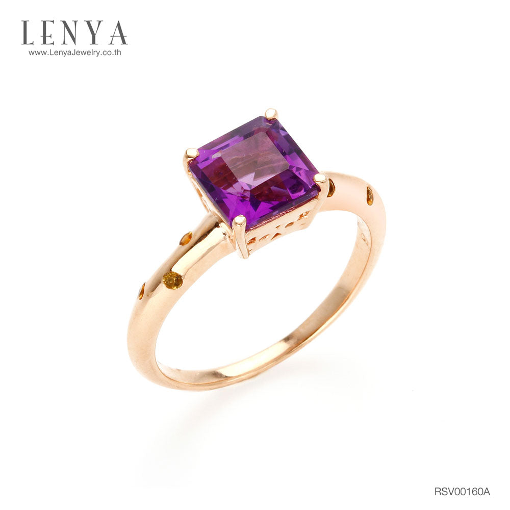 LENYA แหวนพลอยอเมทิสต์(Amethyst) รูปทรงสี่เหลี่ยมเม็ดเดี่ยว