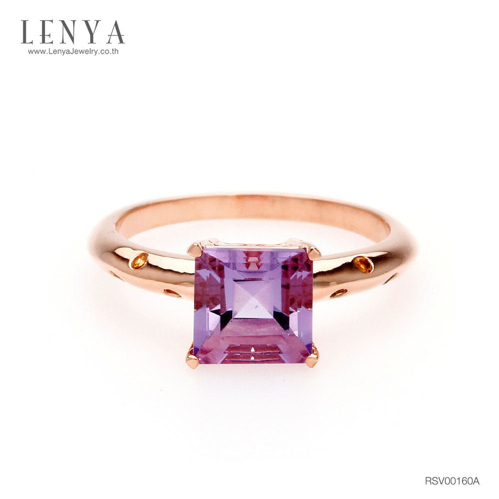 LENYA แหวนพลอยอเมทิสต์(Amethyst) รูปทรงสี่เหลี่ยมเม็ดเดี่ยว