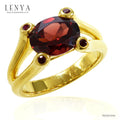 LENYA แหวนเงินแท้ชุบทอง 14K ประดับพลอยโกเมน