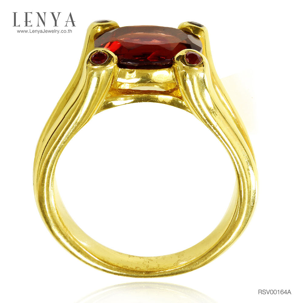 LENYA แหวนเงินแท้ชุบทอง 14K ประดับพลอยโกเมน