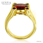 LENYA แหวนเงินแท้ชุบทอง 14K ประดับพลอยโกเมน