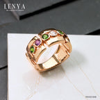 LENYA แหวนพลอย 3สี ประดับด้วยอเมทีสต์ (Amethyst) โครมไดออพไซด์(Chrome Diopside) และ คิวบิกเซอร์โคเนีย (Cubic Zirconia)ตัวเรือนเงินแท้ 925 ชุบทองพิ้งค์โกลด์