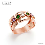 LENYA แหวนพลอย 3สี ประดับด้วยอเมทีสต์ (Amethyst) โครมไดออพไซด์(Chrome Diopside) และ คิวบิกเซอร์โคเนีย (Cubic Zirconia)ตัวเรือนเงินแท้ 925 ชุบทองพิ้งค์โกลด์
