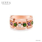 LENYA แหวนพลอย 3สี ประดับด้วยอเมทีสต์ (Amethyst) โครมไดออพไซด์(Chrome Diopside) และ คิวบิกเซอร์โคเนีย (Cubic Zirconia)ตัวเรือนเงินแท้ 925 ชุบทองพิ้งค์โกลด์