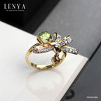 LENYA แหวนประดับพลอยเพอริดอท(Peridot) สีเขียว แซฟไฟซ์สีส้ม(Orange Sapphire) สีส้ม และเพชร DiamondLike ตัวเรือนเงินแท้ชุบทองคำ