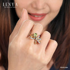 LENYA แหวนประดับพลอยเพอริดอท(Peridot) สีเขียว แซฟไฟซ์สีส้ม(Orange Sapphire) สีส้ม และเพชร DiamondLike ตัวเรือนเงินแท้ชุบทองคำ