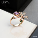 LENYA แหวนพลอยอเมทิสต์ เสริมความสงบใจ มีสติ มั่งคั่ง ขนาด 6 มิล ตัวเรือนเงินแท้925 ชุบพิงค์โกลด์