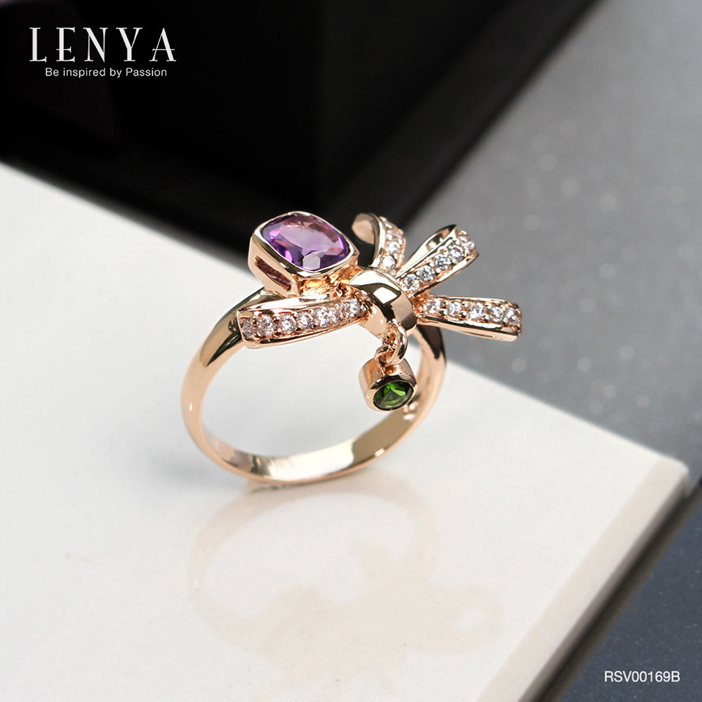LENYA แหวนพลอยอเมทิสต์ เสริมความสงบใจ มีสติ มั่งคั่ง ขนาด 6 มิล ตัวเรือนเงินแท้925 ชุบพิงค์โกลด์