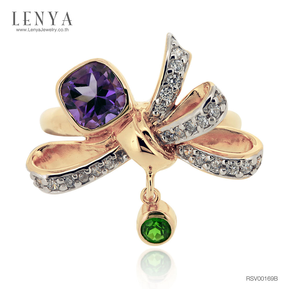 LENYA แหวนพลอยอเมทิสต์ เสริมความสงบใจ มีสติ มั่งคั่ง ขนาด 6 มิล ตัวเรือนเงินแท้925 ชุบพิงค์โกลด์