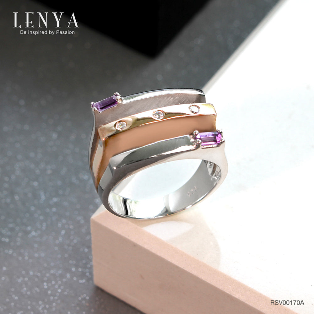 LENYA แหวนเงินแท้ ประดับพลอยอเมทิสต์ และ CZ (Cubic Zirconia)