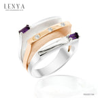 LENYA แหวนเงินแท้ ประดับพลอยอเมทิสต์ และ CZ (Cubic Zirconia)