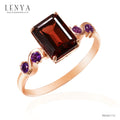 LENYA แหวนพลอย โกเมน(Garnet)  และ อเมทีสต์ (Amethyst)  ตัวเรือนเงินแท้ 925 ชุบทองพิ้งค์โกลด์