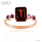 LENYA แหวนพลอย โกเมน(Garnet)  และ อเมทีสต์ (Amethyst)  ตัวเรือนเงินแท้ 925 ชุบทองพิ้งค์โกลด์