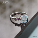 LENYA แหวนพลอยบลูโทแพซ เสริมความมั่นใจ ชัดเจน ปัญญา ขนาด 8x6 มิล ตัวเรือนเงินแท้925 ชุบทองคำขาว