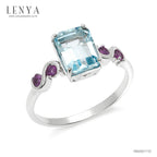 LENYA แหวนพลอยบลูโทแพซ เสริมความมั่นใจ ชัดเจน ปัญญา ขนาด 8x6 มิล ตัวเรือนเงินแท้925 ชุบทองคำขาว