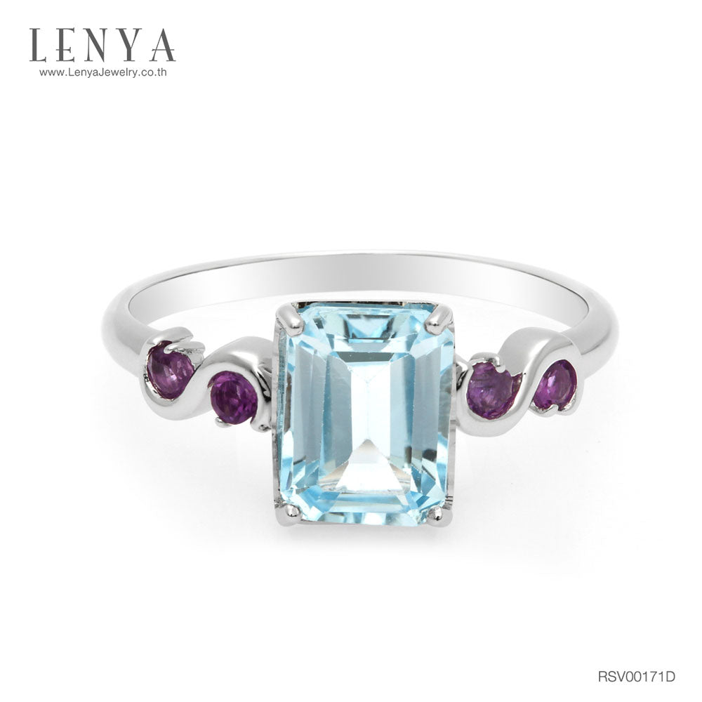 LENYA แหวนพลอยบลูโทแพซ เสริมความมั่นใจ ชัดเจน ปัญญา ขนาด 8x6 มิล ตัวเรือนเงินแท้925 ชุบทองคำขาว