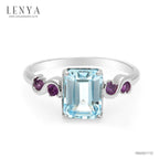 LENYA แหวนพลอยบลูโทแพซ เสริมความมั่นใจ ชัดเจน ปัญญา ขนาด 8x6 มิล ตัวเรือนเงินแท้925 ชุบทองคำขาว