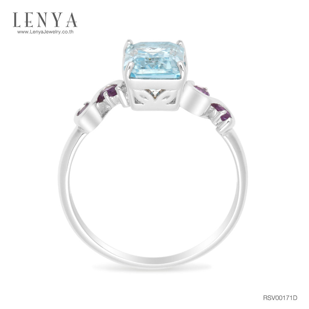 LENYA แหวนพลอยบลูโทแพซ เสริมความมั่นใจ ชัดเจน ปัญญา ขนาด 8x6 มิล ตัวเรือนเงินแท้925 ชุบทองคำขาว