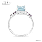 LENYA แหวนพลอยบลูโทแพซ เสริมความมั่นใจ ชัดเจน ปัญญา ขนาด 8x6 มิล ตัวเรือนเงินแท้925 ชุบทองคำขาว