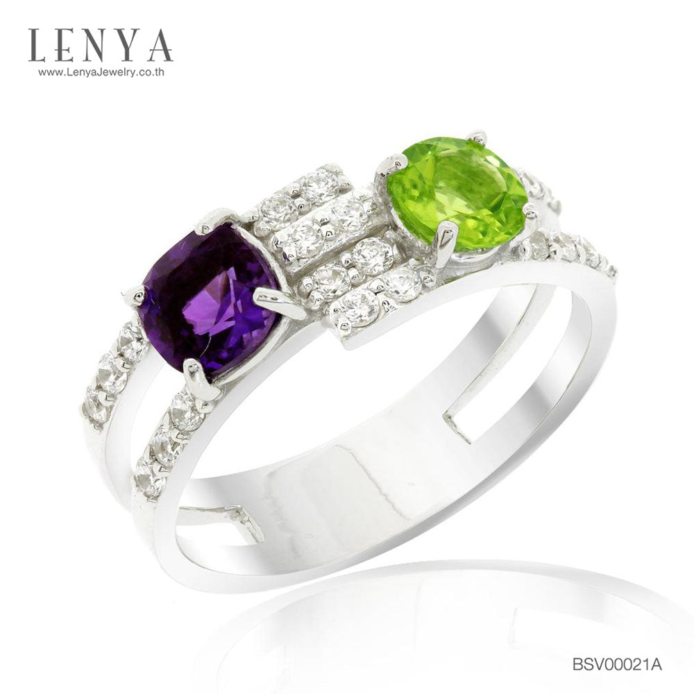 LENYA แหวนพลอยอเมทิสต์ เสริมความสงบใจ มีสติ มั่งคั่ง ขนาด 5 มิล ตัวเรือนเงินแท้925 ชุบทองคำขาว