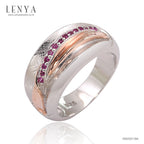 LENYA แหวนประดับ SWAROVSKI ZIRCONIA สีชมพู ตัวเรือนเงินแท้925 มี Texture ชุบทอง 2 สี พิ้งค์โกลด์ และทองคำขาว