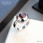LENYA แหวนประดับโกเมน(Garnet) เม็ดใหญ่ บนตัวเรือนเงินแท้ชุบทองคำขาวแท้