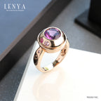 LENYA แหวนพลอยอเมทิสต์ เสริมความสงบใจ มีสติ มั่งคั่ง ขนาด 8 มิล ตัวเรือนเงินแท้925 ชุบพิงค์โกลด์