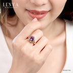 LENYA แหวนพลอยอเมทิสต์ เสริมความสงบใจ มีสติ มั่งคั่ง ขนาด 8 มิล ตัวเรือนเงินแท้925 ชุบพิงค์โกลด์