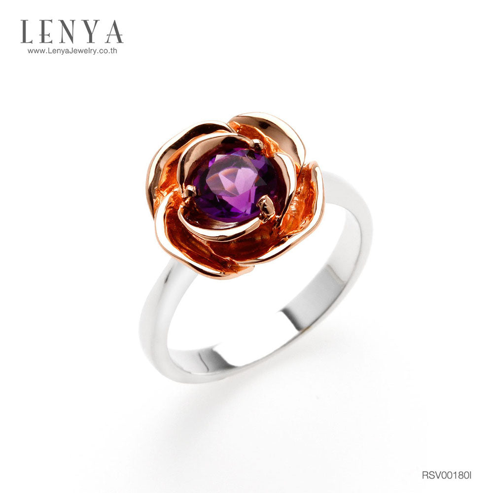 LENYA แหวนพลอยอเมทิสต์ เสริมความสงบใจ มีสติ มั่งคั่ง ขนาด 6 มิล ตัวเรือนเงินแท้925 ชุบทูโทน