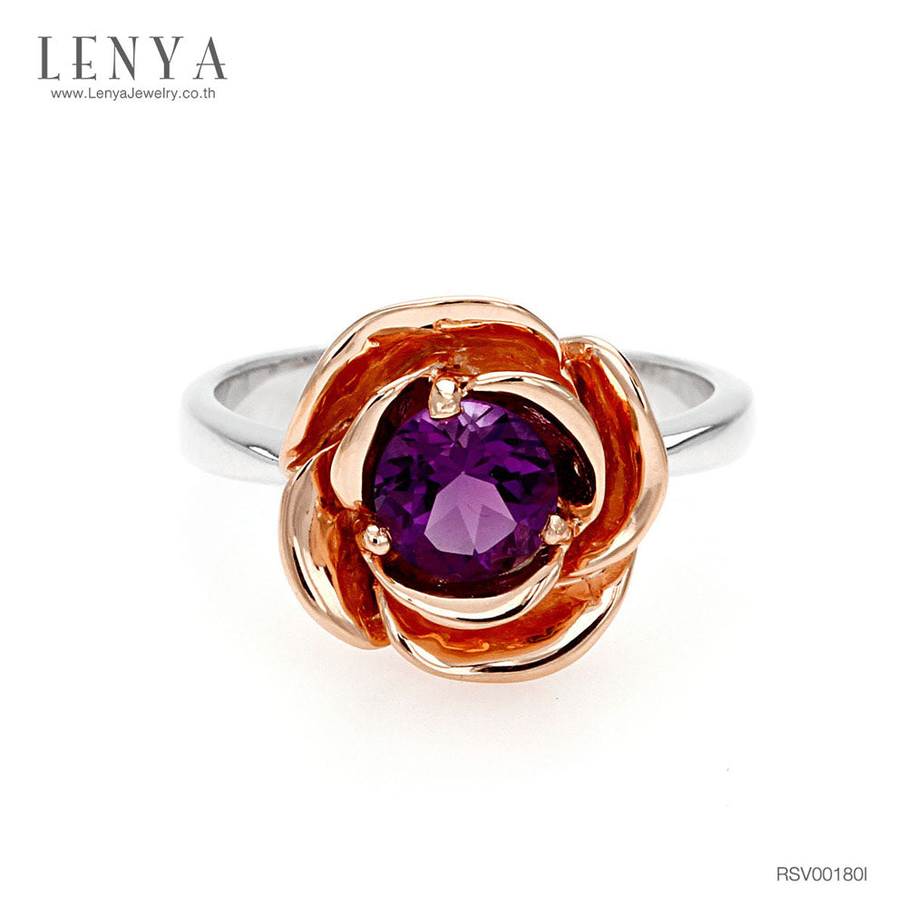 LENYA แหวนพลอยอเมทิสต์ เสริมความสงบใจ มีสติ มั่งคั่ง ขนาด 6 มิล ตัวเรือนเงินแท้925 ชุบทูโทน