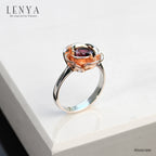 LENYA แหวนดอกกุหลาย ประดับโรโดไรท์ สีม่วง ตัวเรือนเงินแท้ชุบทองคำขาว และทองชมพู 18K ที่กลีบกุหลาบ